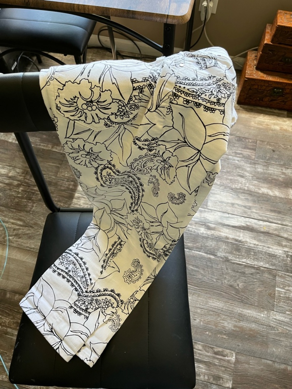 White Capris with Black Floral & Paisley Print